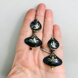 Swirls of Gold on Black Zero Waste Tin Earrings