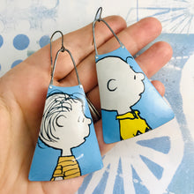 Load image into Gallery viewer, Charlie Brown &amp; Linus Upcycled Tin Long Fans Earrings