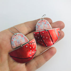 Mixed Reds Little Boats Upcycled Tin Earrings