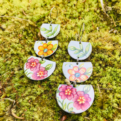 Flower Cascade Stacked Half Moons Earrings