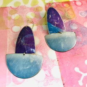 Rustic Purples and Gray Blues Upcycled Tin Boat Earrings