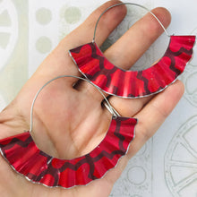 Load image into Gallery viewer, Wavy Red &amp; Silver Upcycled Tin Loop Earrings