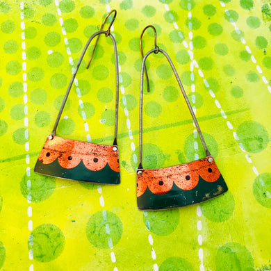 Shimmery Orange Scallops Narrow Arc Zero Waste Tin Earrings
