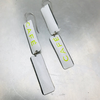 Cafe Coffee Typography Upcycled Tin Earrings by Christine Terrell for adaptive reuse jewelry