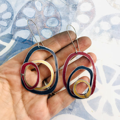 Gold, Twilight & Carmine Scribbles Upcycled Tin Earrings