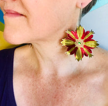 Load image into Gallery viewer, Giant Shimmery Golden Flowers Tin Earrings