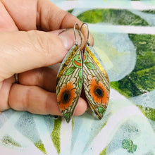 Load image into Gallery viewer, Vintage Orange Flowers Little Leaf Shape Tin Earrings