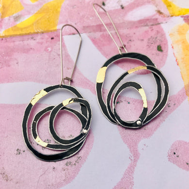 All Black & Gold Leaf Smaller Scribbles Upcycled Tin Earrings