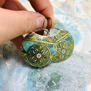 Teal & Gold Circles Upcycled Tin Earrings