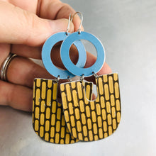 Load image into Gallery viewer, Vintage Buckskin Pattern &amp; Blue Chunky Horseshoes Zero Waste Tin Earrings