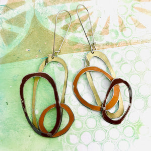 Butterscotch, Milk Chocolate & Gold Scribbles Upcycled Tin Earrings