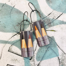 Load image into Gallery viewer, Colored Pencils on Gray Upcycled Tin Earrings
