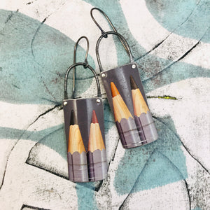 Colored Pencils on Gray Upcycled Tin Earrings