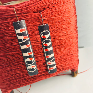 Tattoo Typography Long Narrow Tin Earrings