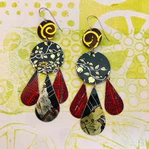 Mixed Midnights & Red Zero Waste Tin Chandelier Earrings