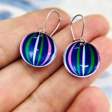 Load image into Gallery viewer, Blue Beach Ball Tiny Dot Upcycled Tin Earrings