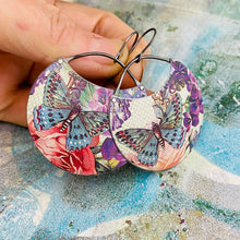 Load image into Gallery viewer, Butterflies &amp; Violets Circles Upcycled Tin Earrings