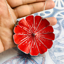 Load image into Gallery viewer, Bright Red Flower Blossom Upcycled Tin Necklace