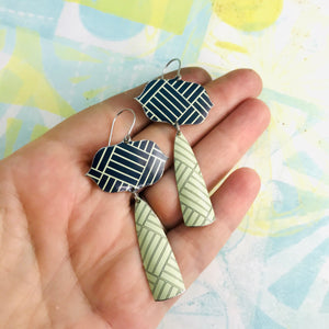 Mixed Parquet Patterns Upcycled Vintage Tin Long Teardrops Earrings