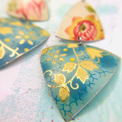 Vintage Blue Jean and Flowers Tourmaline & vintage Rectangles Zero Waste Tin Earrings Ethical Jewelry