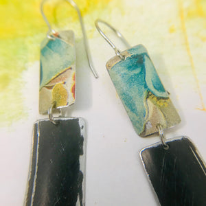 Tiffany Blue & Black Rectangle Recycled Tin Earrings