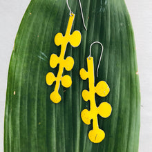 Load image into Gallery viewer, Bright Yellow Matisse Leaves Upcyled Tin Earrings by Christine Terrell for adaptive reuse jewelry