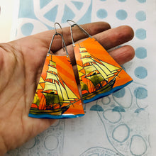 Load image into Gallery viewer, Sunset Clipper Upcycled Tin Long Fans Earrings