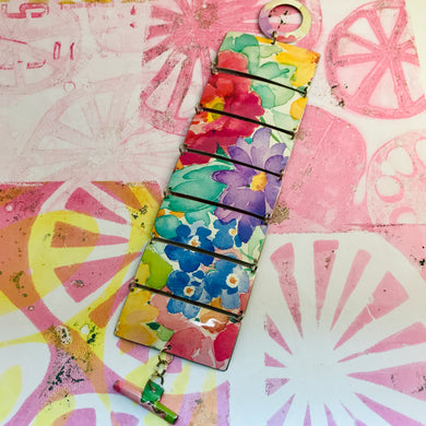 Watercolor Flowers Upcycled Tin Bracelet