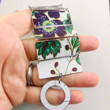 Load image into Gallery viewer, Big Purple-y Blossoms Upcycled Tin Bracelet