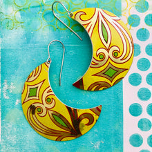 Load image into Gallery viewer, Bright Yellow Vintage Filigree Upcycled Tin Earrings