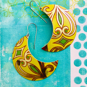 Bright Yellow Vintage Filigree Upcycled Tin Earrings