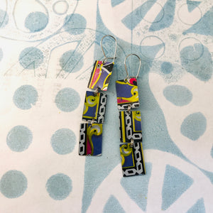 Purple Edges Upcycled Rectangles Tin Earrings