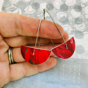 Red Semi-circle Upcycled Tin Earrings