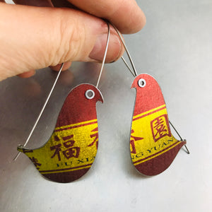 Shimmery Gold & Carmine Birds on a Wire Upcycled Tin Earrings