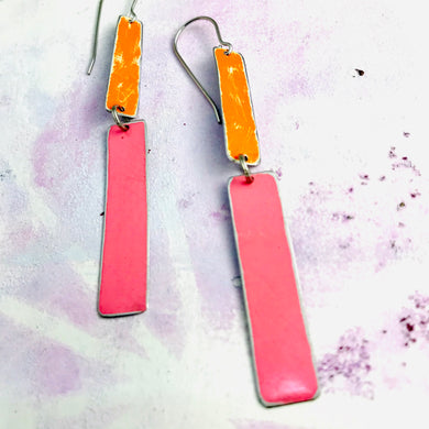 Orange & Bright Pink Recycled Tin Earrings