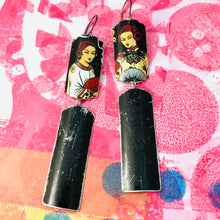 Load image into Gallery viewer, Courtesans Fancy Black Rectangles Recycled Tin Earrings