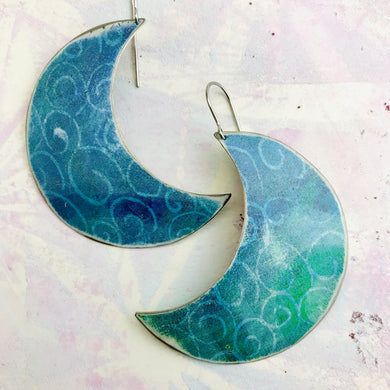 Swirled Blues Big Moons Upcycled Tin Earrings