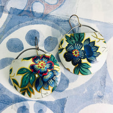 Load image into Gallery viewer, Vintage Blue Flowers Upcycled Circle Earrings