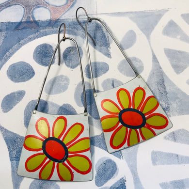 Big Golden Daisys on White Recycled Tin Earrings