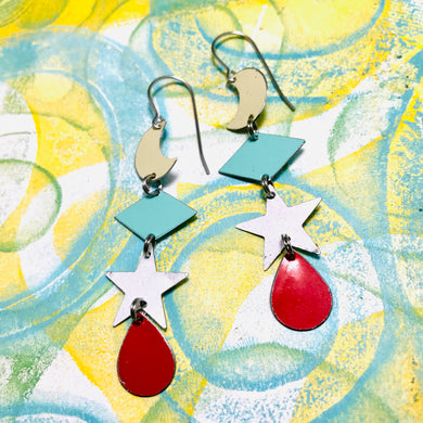 Aqua Diamonds & Scarlet Raindrops Lucky Charms Zero Waste Tin Earrings