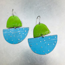 Load image into Gallery viewer, Sky Blue and Grass Green Upcycled Tin Boat Earrings