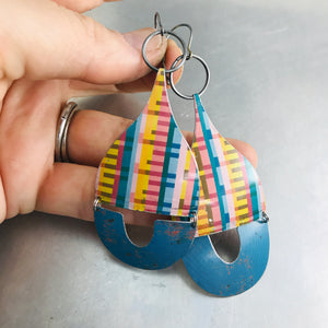 Pixels and Distressed Blue Mixed Arches Upcycled Tin Earrings