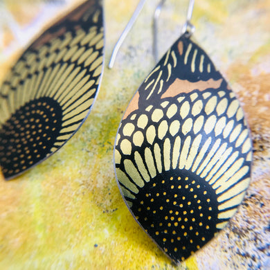 Shimmery Golden Sunflowers Upcycled Pod Tin Earrings