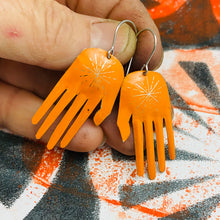 Load image into Gallery viewer, Persimmon Starburst Hands Talisman Tin Earrings