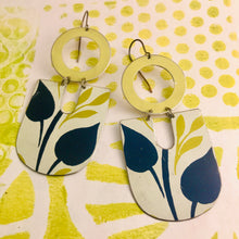 Load image into Gallery viewer, Midnight Blue Leaves Chunky Horseshoes Zero Waste Tin Earrings