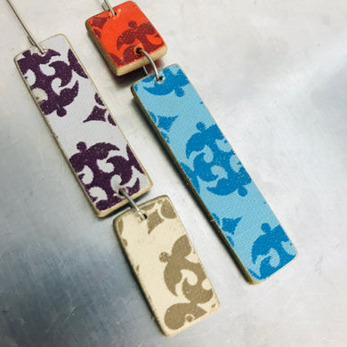 Mixed Pattern Rectangles Recycled Book Cover Earrings