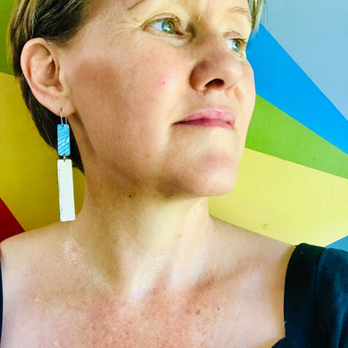 True Blue and Cream Recycled Tin Earrings