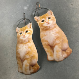 Orange Tabby Cat Upcycled Tin Earrings by Christine Terrell for adaptive reuse jewelry
