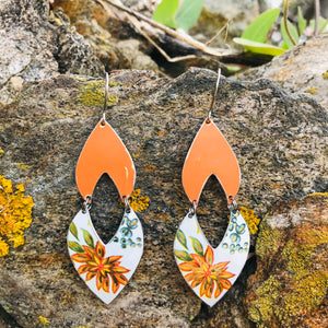 Persimmon Blossoms Upcycled Tin Earrings