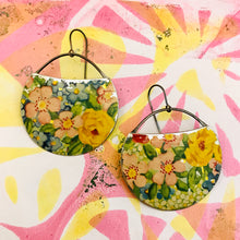 Load image into Gallery viewer, Field of Flowers Circles Recycled Tin Earrings